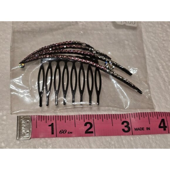 Black Hair Comb With Pink & Clear Rhinestones Decorative Design - Picture 3 of 4